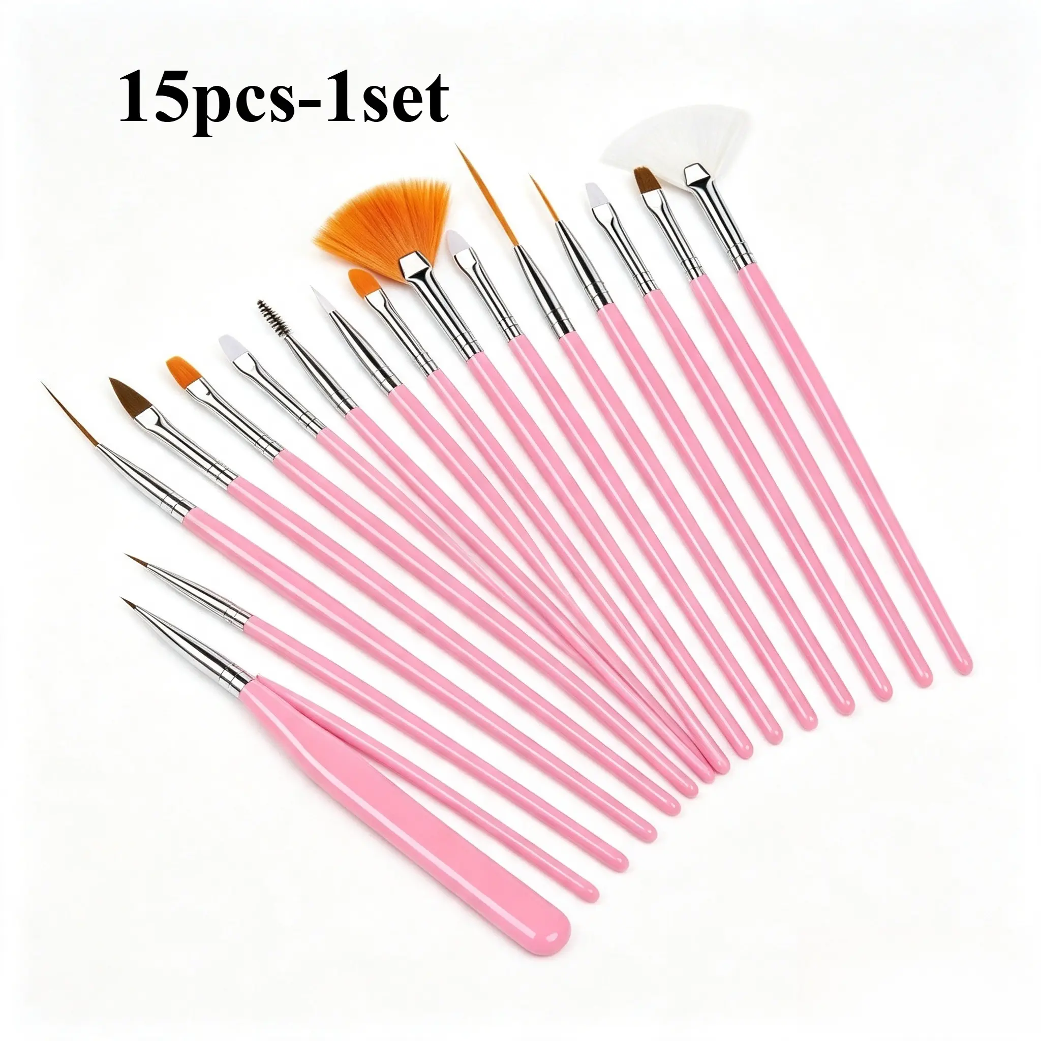 15Pcs Nail Art Brush Set, Liner Brushes, Painting Brushes, Carving Pens, Fan Brushes, Dotting Tools, UV Gel Nail Art Tools Kit