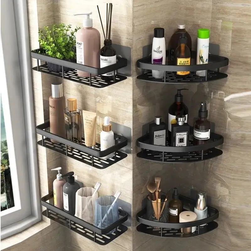 Bathroom corner shelf with suction cups