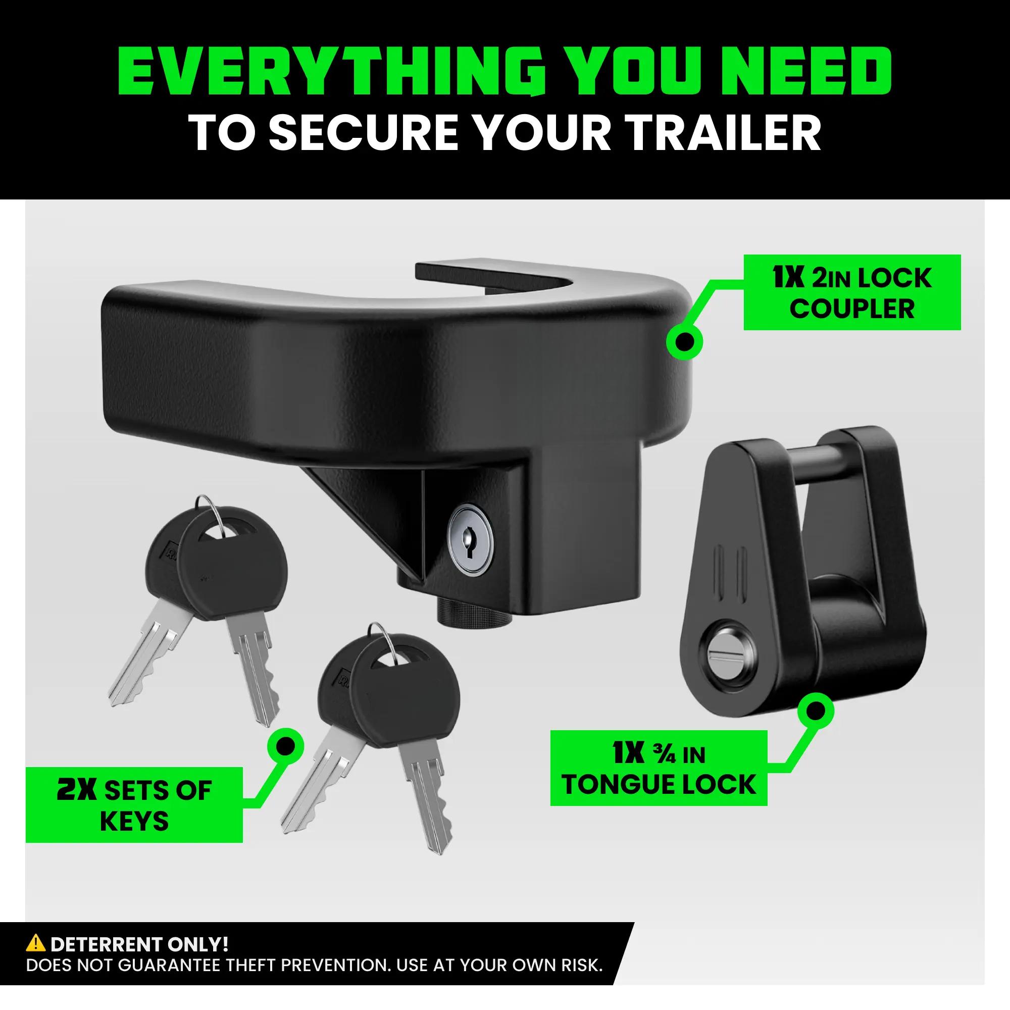 Trailer Hitch Coupler Lock Kit (Choose 2" or 2-5/16" Trailer) Heavy Duty Anti Theft Trailer Coupler Locks for RV, Camper, Trailer, Boat, Caravan - Reinforced Solid Steel Tow Lock for Trailer Tongue