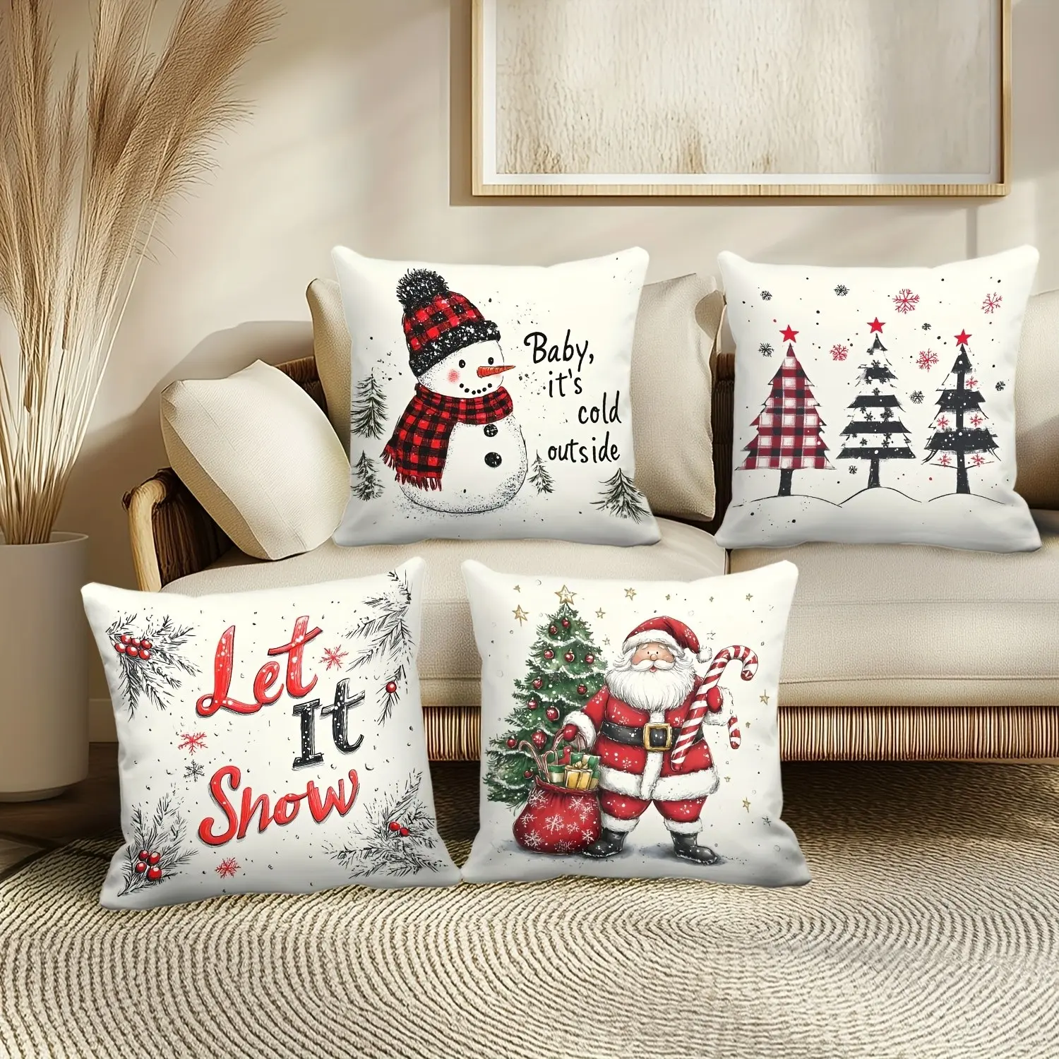 4pcs Christmas Pillow Covers, 45x45cm Single-Sided Print, No Insert, Perfect for Home Decor, Ideal Gift for Friends and Family