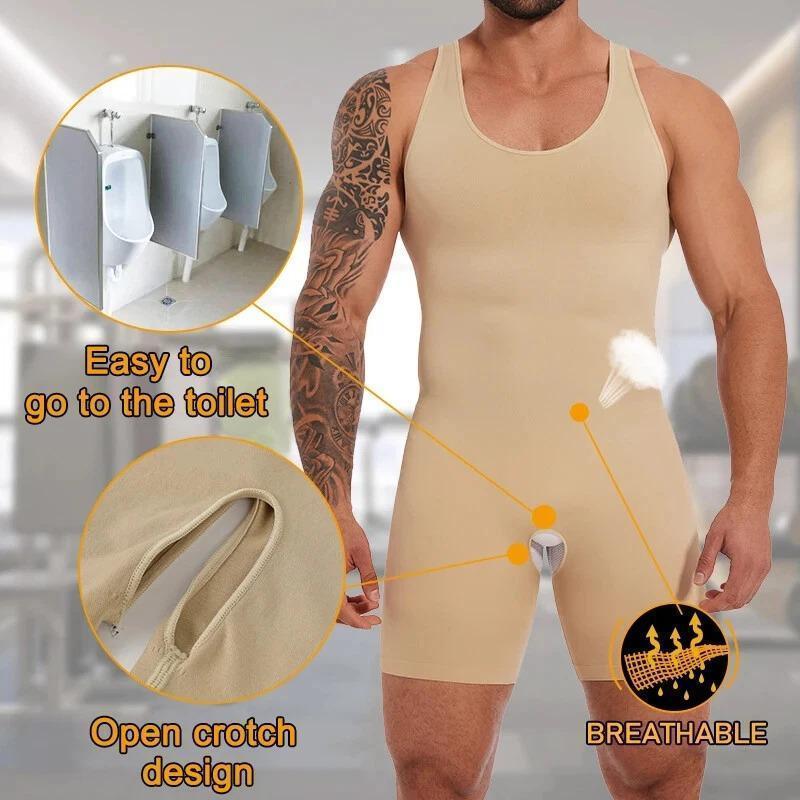 Men's Tummy Control Bodysuit Waist Trainer Compression Bodysuit Seamless Shapewear Full Body Shaper Open Crotch Comfortable Solid Breathable Underwear shaping