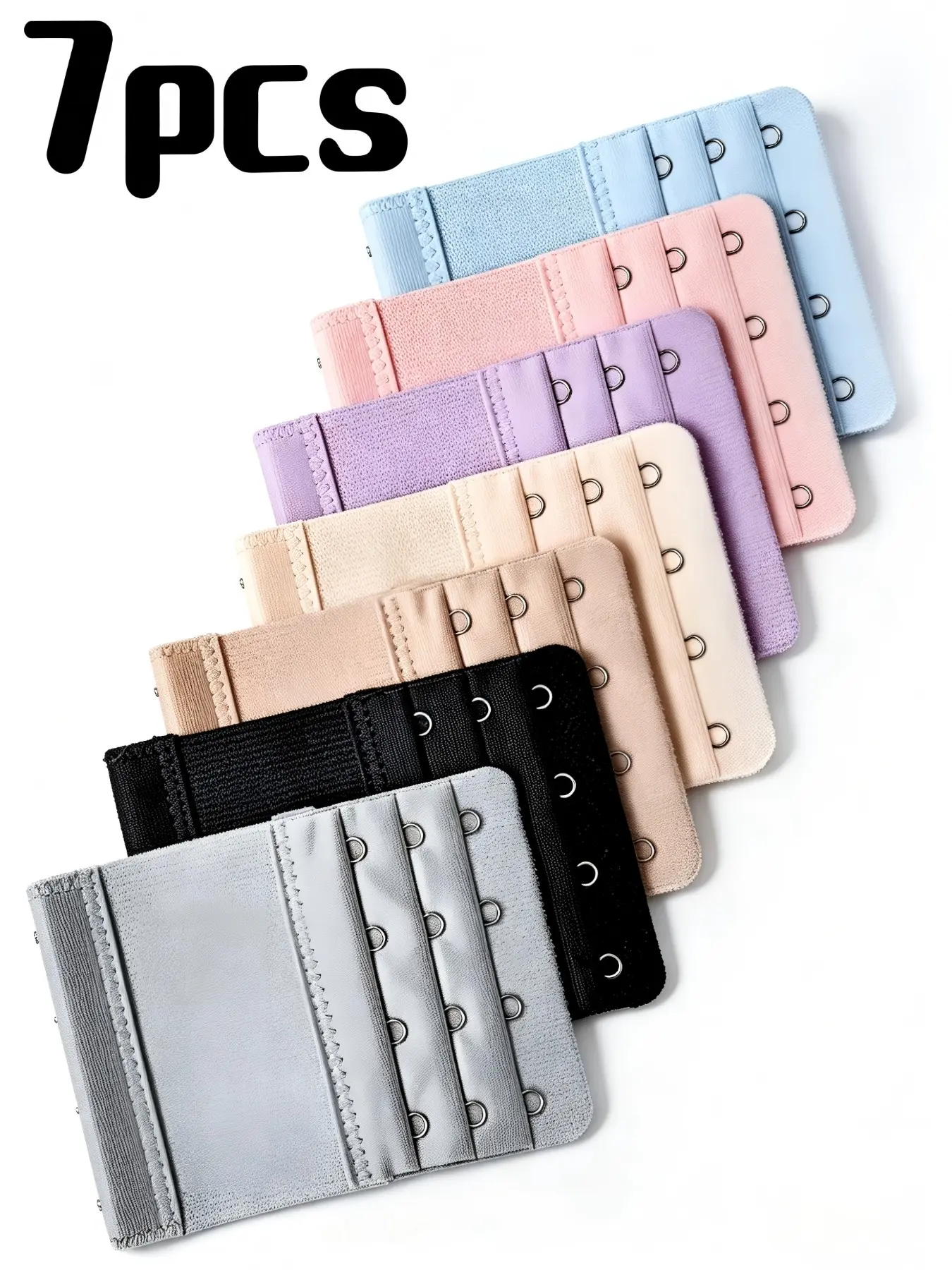 7pcs Bra Extender Hooks, Elongated 2 Hook Bra Strap Extender, Adjustable Elastic Non-Slip Fit Bra Straps, Lingerie Accessories
