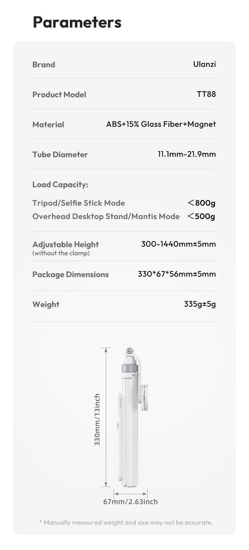 Ulanzi TT88 Overhead Selfie Stick 1.44M with MagSafe Clamp Photograph Tripod for Phone Livestreaming Vlog with Remote Control