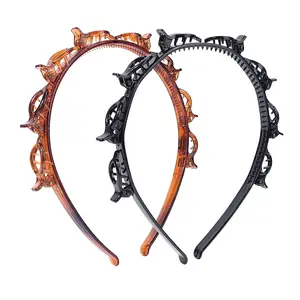 2 Pack Clip Headband for Twisty Bangs, 90s Hair Accessories for Women with 8 Mini Clips, Braided Hair Clip Headbands for Y2K Fashion Styling, Black and BrownGift.