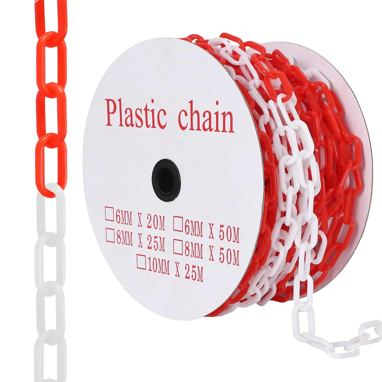 240FT Plastic Barrier Chain, 6MM Thick 1.5-Inch Links with 50 Hooks
