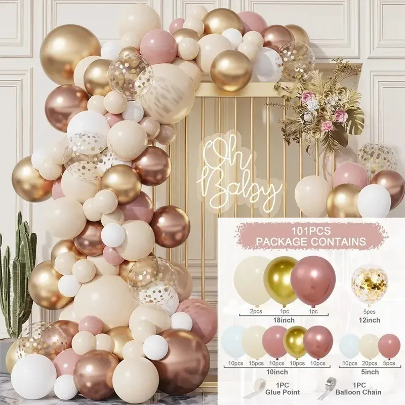 101pcs Dusty Gold Balloon Garland Arch Kit, Boho Latex Balloons Set, Party Backdrop Decor Supplies for Birthdays, Weddings, Anniversaries