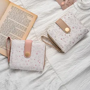 Women's Cute Cartoon Cat Print Mini Snap Flap Wallet - Wrist Strap, Multi-Card Slots, Slim Zipper Coin Purse