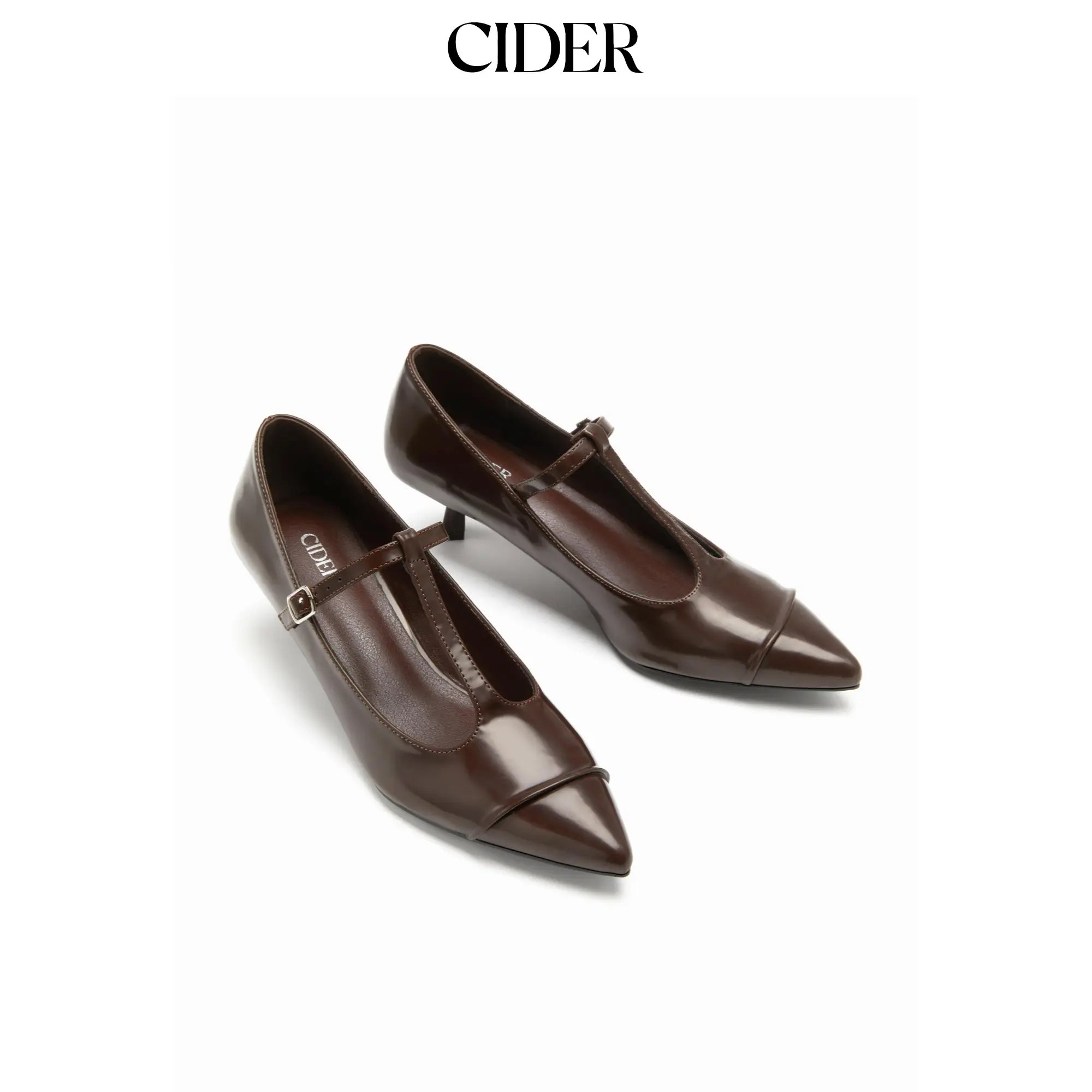 Cider POINTED TOE T-STRAP KITTEN HEELS SohoChic