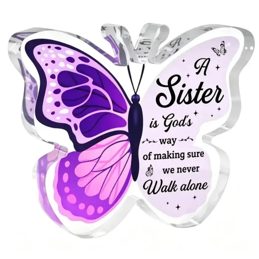Engraved Acrylic Butterfly Plaque Artwork - "A Sister is God's Way" - 3.9in x 3.3in Desktop Memorial Decoration Sign - Sister Keepsake Gift