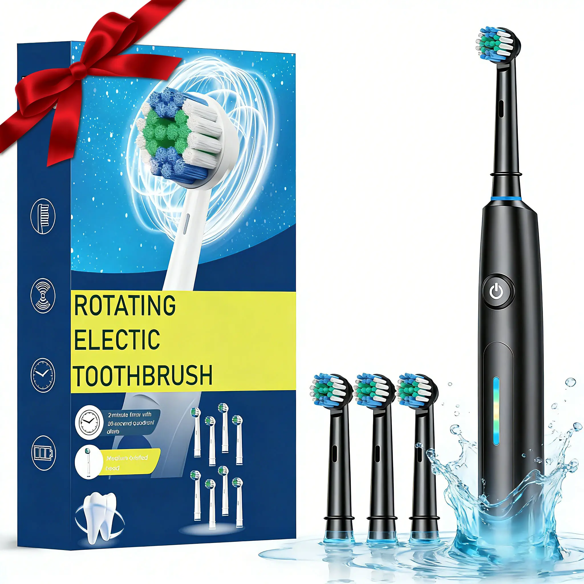 Rotating Electric Toothbrush for Adults with 4 Brush Heads, 5 Modes Deep Clean Electric Toothbrush with Rechargeable Power & 2-Minute Smart Timer, Gifts for Men Women, Power Toothbrushes