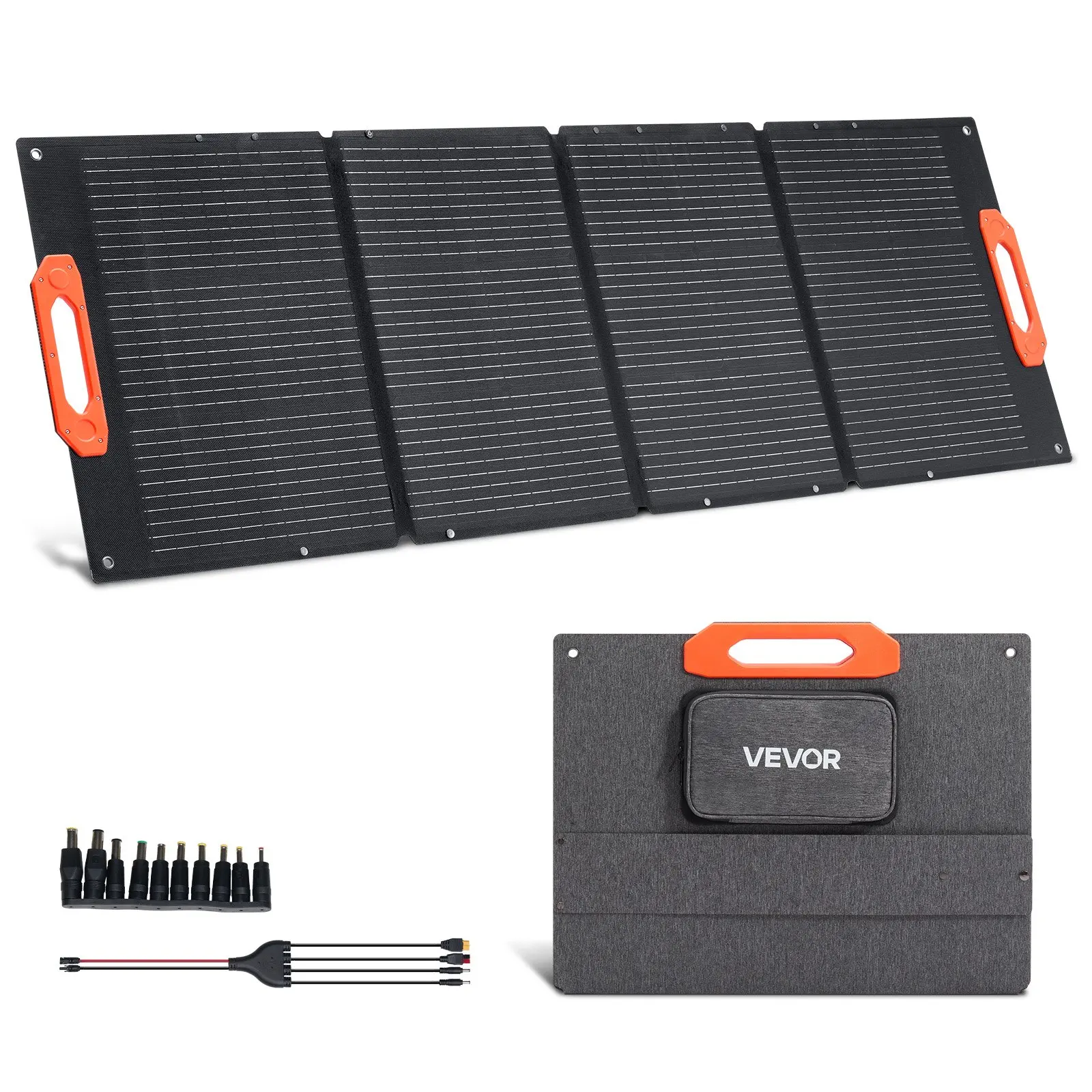 VEVOR 150W Foldable Monocrystalline Solar Panel, 23 Efficiency Portable ETFE Mono Solar Panel Charger with MC4 Output, Type-C, QC3.0 USB DC Ports, IP67 Waterproof for Power Stations Camping Hiking