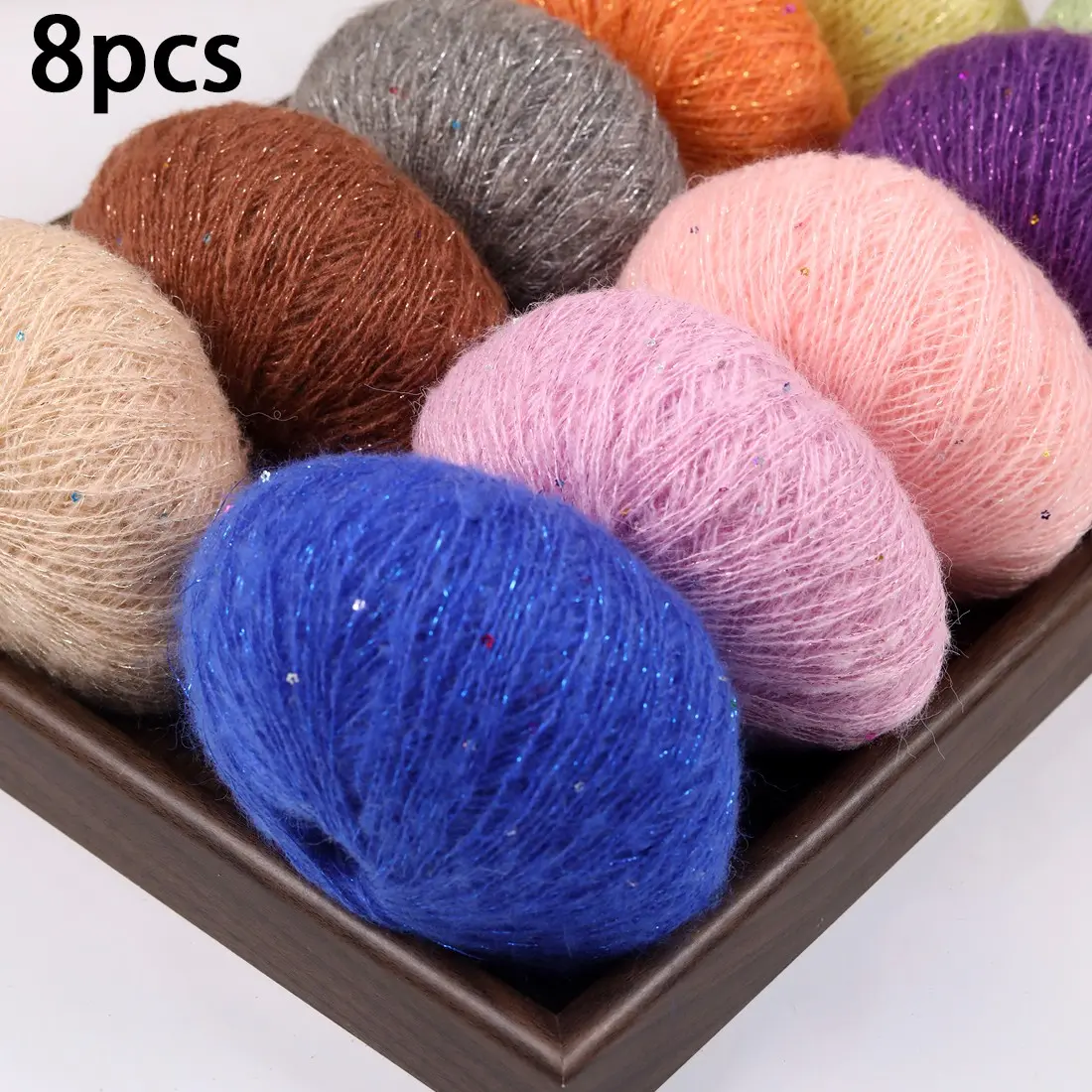 8-Pack Sequined Mohair Yarn, 25g Per Roll, Total 200g, Fashionable and High-Quality, Ideal for Knitting, Bags, Coats, Decorations, Cup Mats, Beginner-Friendly, Premium Yarn