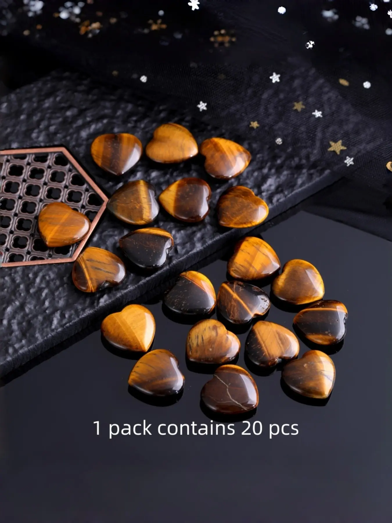 Natural Tiger Eye Heart Shape Stones, 20 Pieces Per Pack, Ideal for Jewelry Making, Natural Gemstones, Tigers Eye Gemstone, Perfect for DIY Crafts
