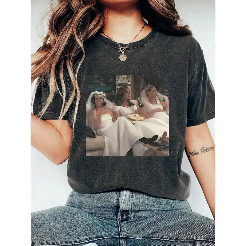 Women's Friends TV Show Inspired Short Sleeve T-Shirt - Soft Fabric Round Neck Top with Monica, Rachel, Phoebe Wedding Dress Character Print - Casual Daily All-Season Sports Top for Pop Culture Fans
