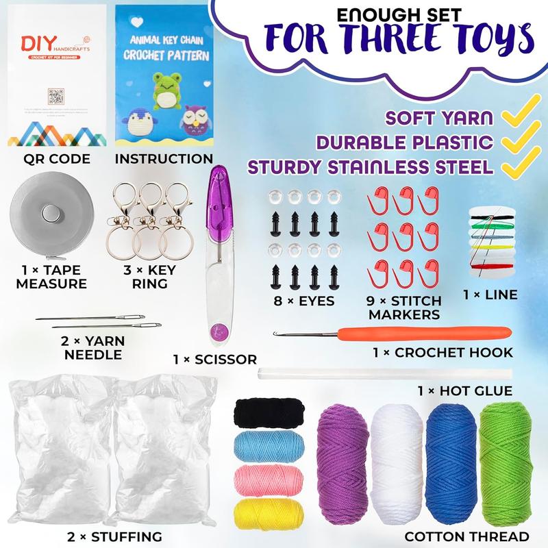 Cute  Amigurumi Crochet Kit for Beginners - Set of 3 Easy-to-Use Knitting Kit for Adults with Soft Yarns, Tools and Instructions | for Creating Handmade Gifts, Nice for   and Fun