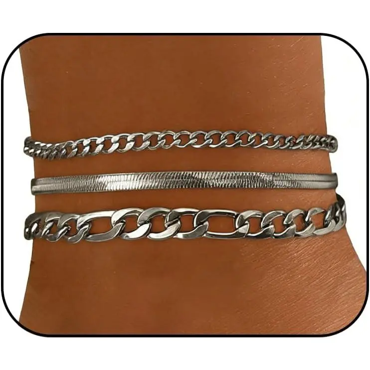 Ankle Bracelets for Women  Stainless Steel Anklet Adjustable Layered Cuban  Anklets Set Summer Beach Foot