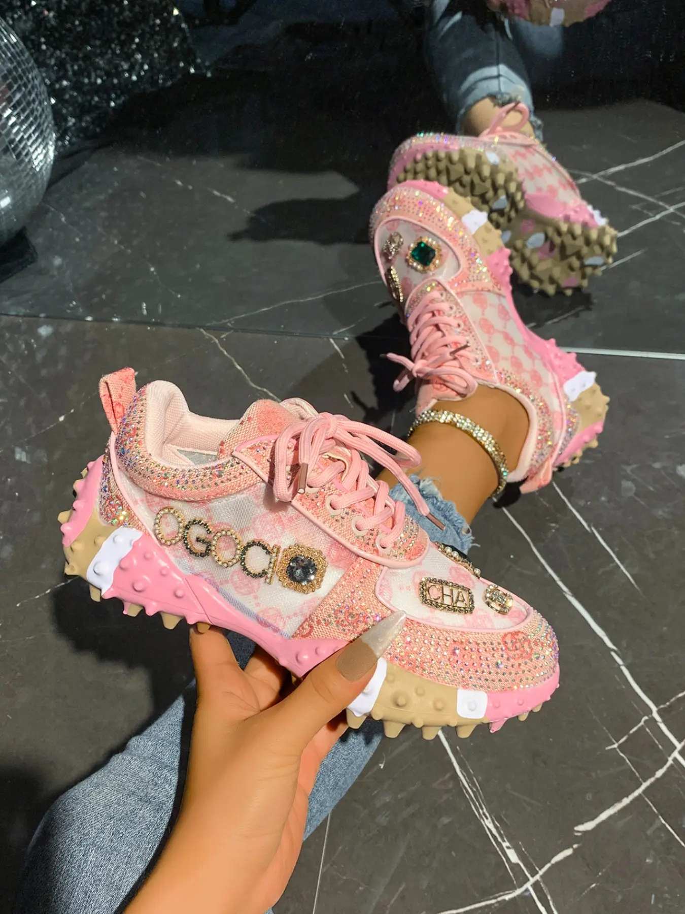 Women's Rhinestone Decorated Casual Sports Shoes Sneaker, Boho Style Sneakers, Ideal for Work and Elegant Occasions, Perfect for Formal Events and Special Occasions