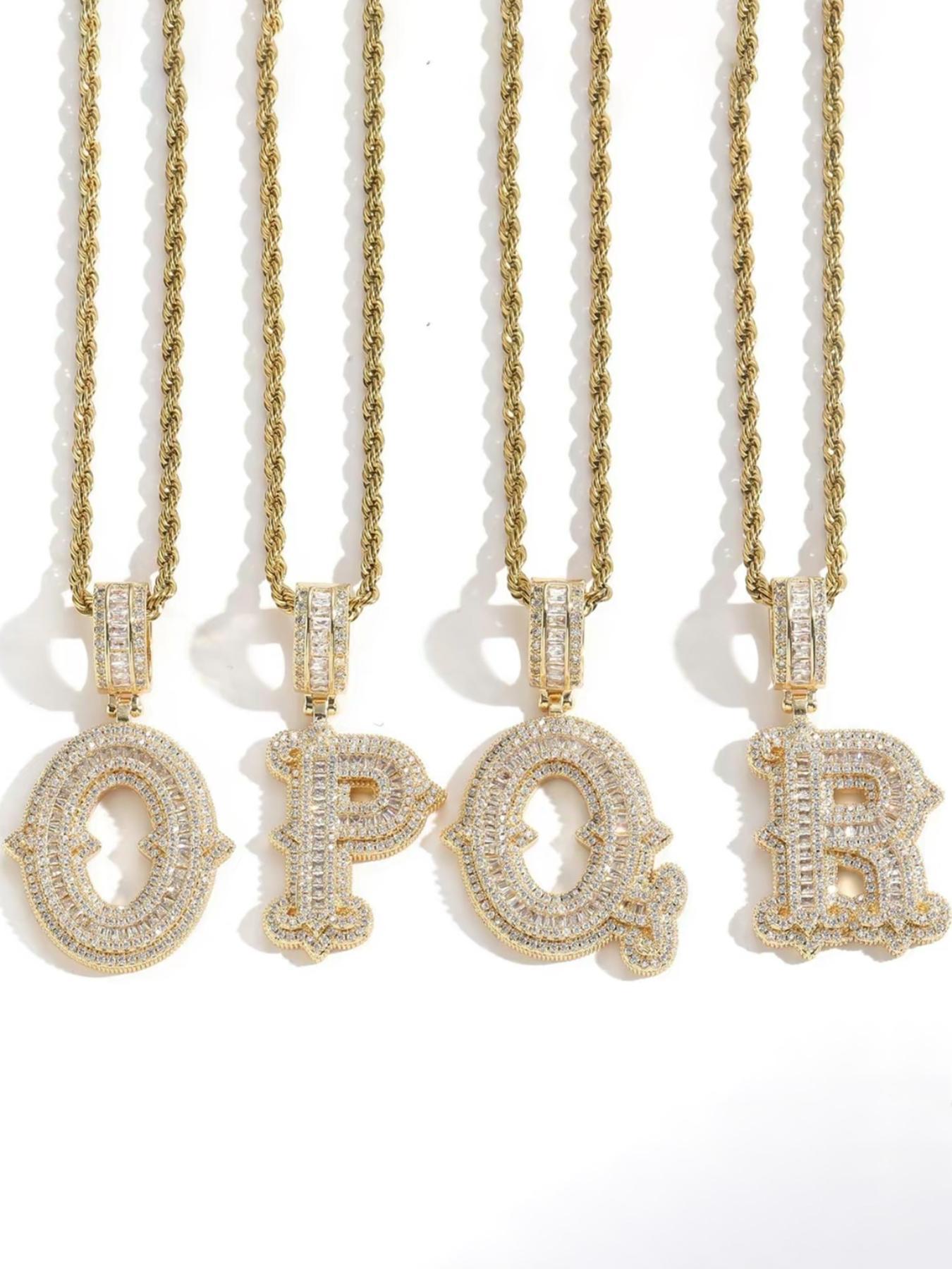 Initials Letter Pendant Necklace, Fashion Alphabet Pendant, Rhinestone Decor Chain Necklace, Hip Hop Jewelry for Party, Daily Decor, Trendy All-match & Exquisite Jewelry for Birthday Gift