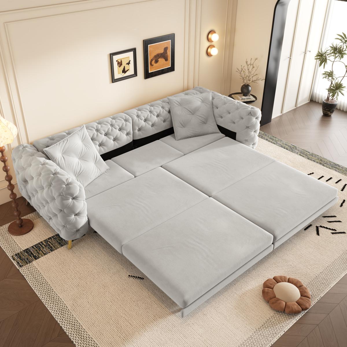 97.7" 3-in-1 Convertible Sleeper Sofa,28.4" Deep Seat Pull Out Sofa Bed,Button Tufted Modern Sofa,4-Seater Couch with Movable Ottoman  for Apartment,Office,Bedroom,Light Grey(Old SKU:W1885S00203)    RR
