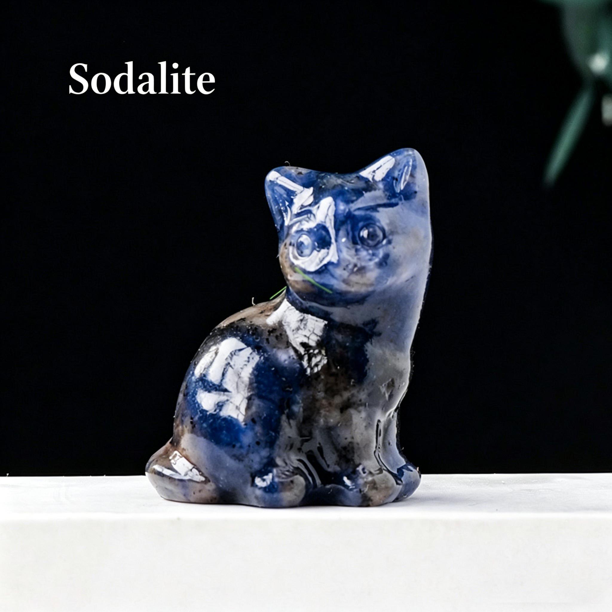 Natural crystal fortune cat carving piece, crystal raw stone semi-precious stone DIY animal crystal craft ornament