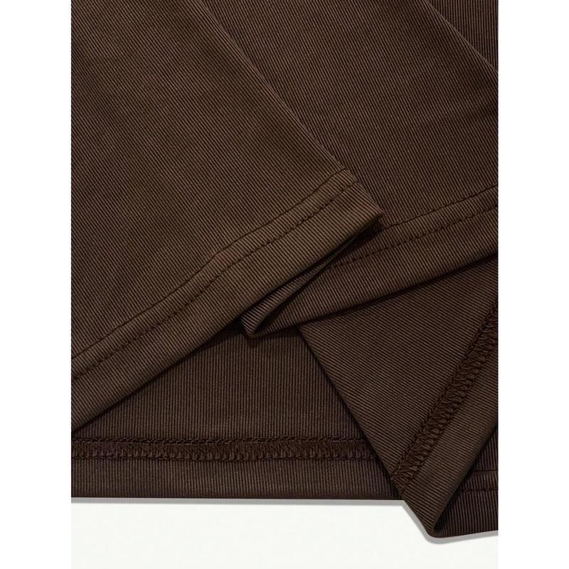 Men's solid color square-neck ribbed casual versatile tank top, men's clothing, brown socks, beige hem, stretch fabric, plain color