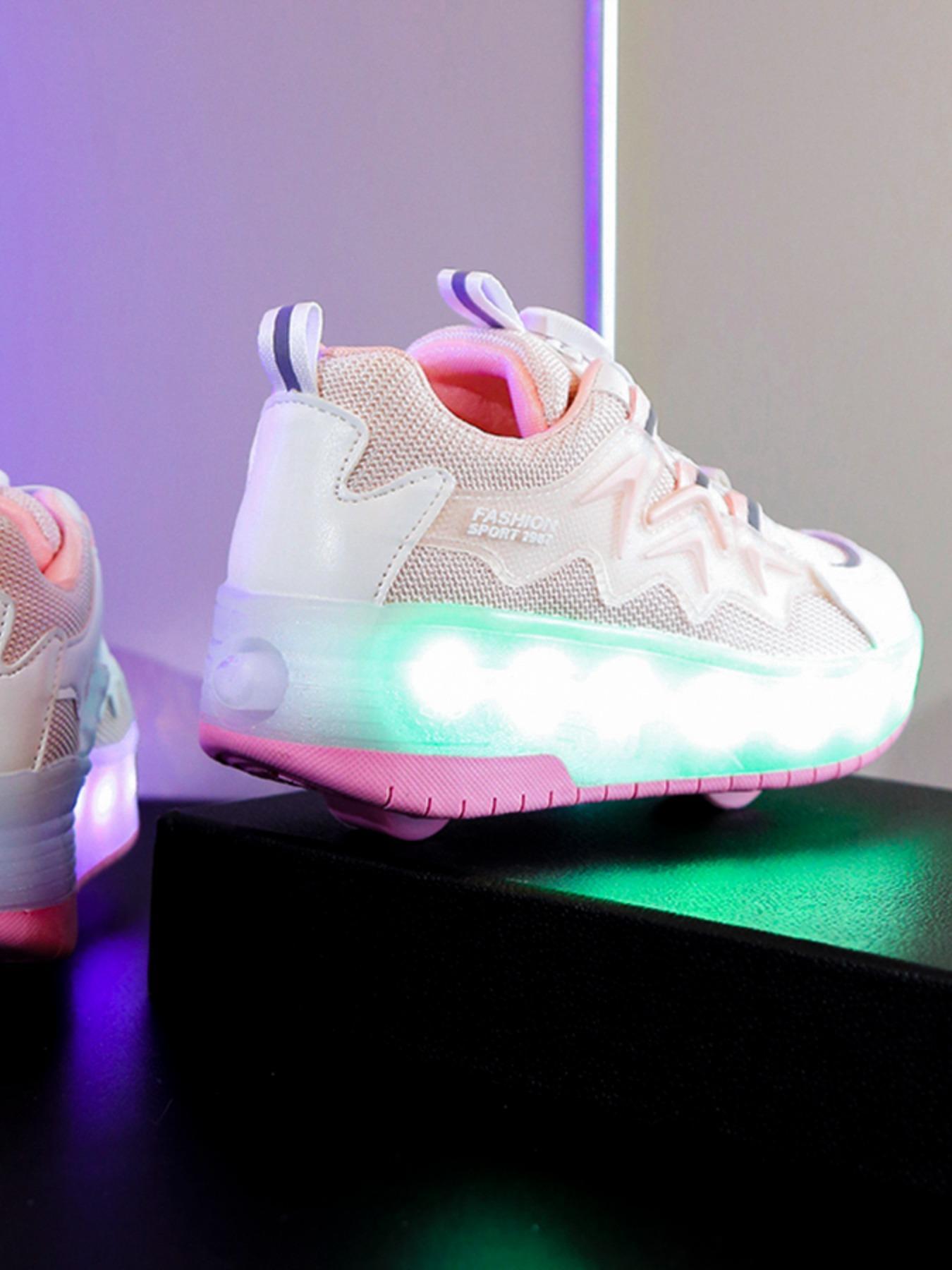 Cute Usb Rechargeable Luminous Pink Sneakers, 2024 New Style Fashionable Light Up Walking for Boys & Girls, Casual Sports Skate Shoes with Wheel Design for Daily Wear