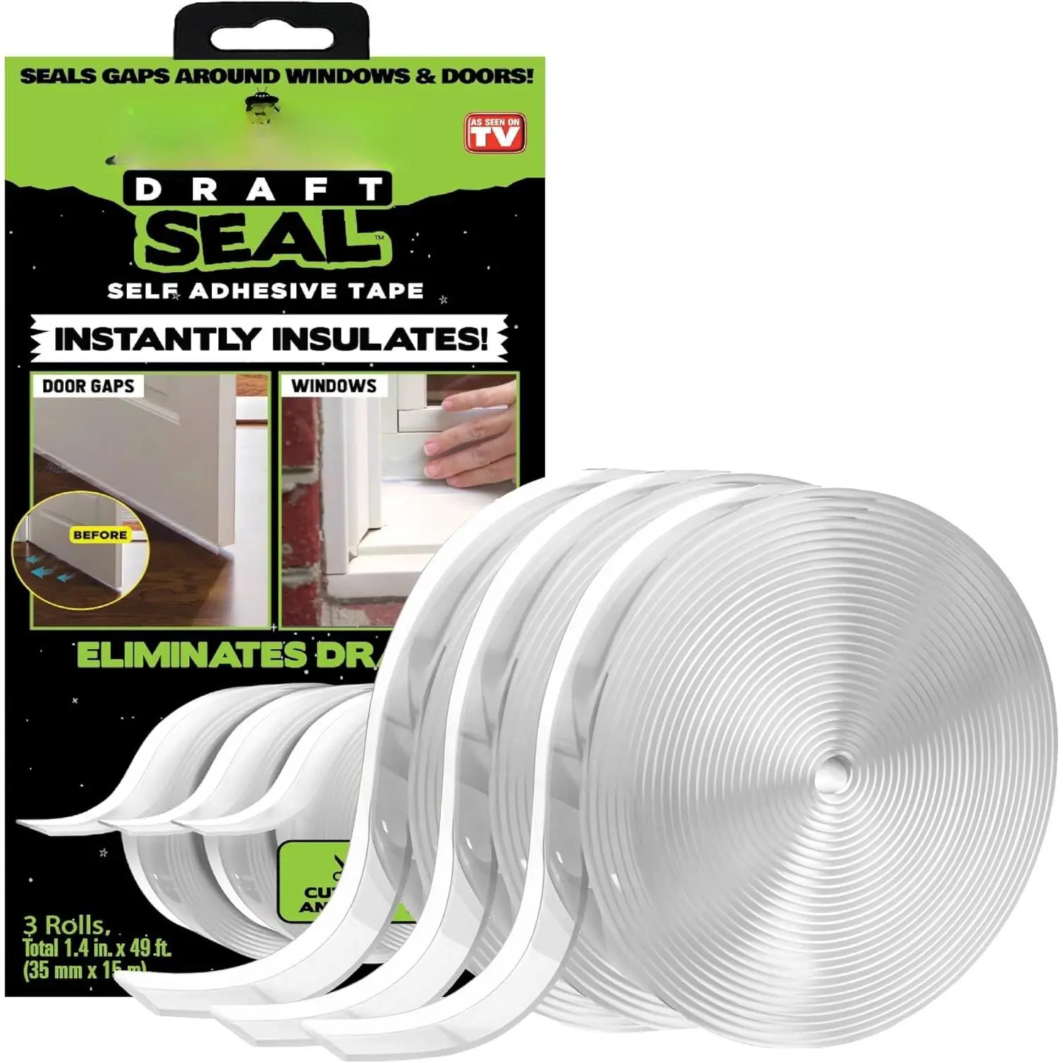 Draft Seal Set of 49  Anti-Draft Adhesive and Flexible Flap to Seal Gaps Around Doors and Windows As Seen  TV