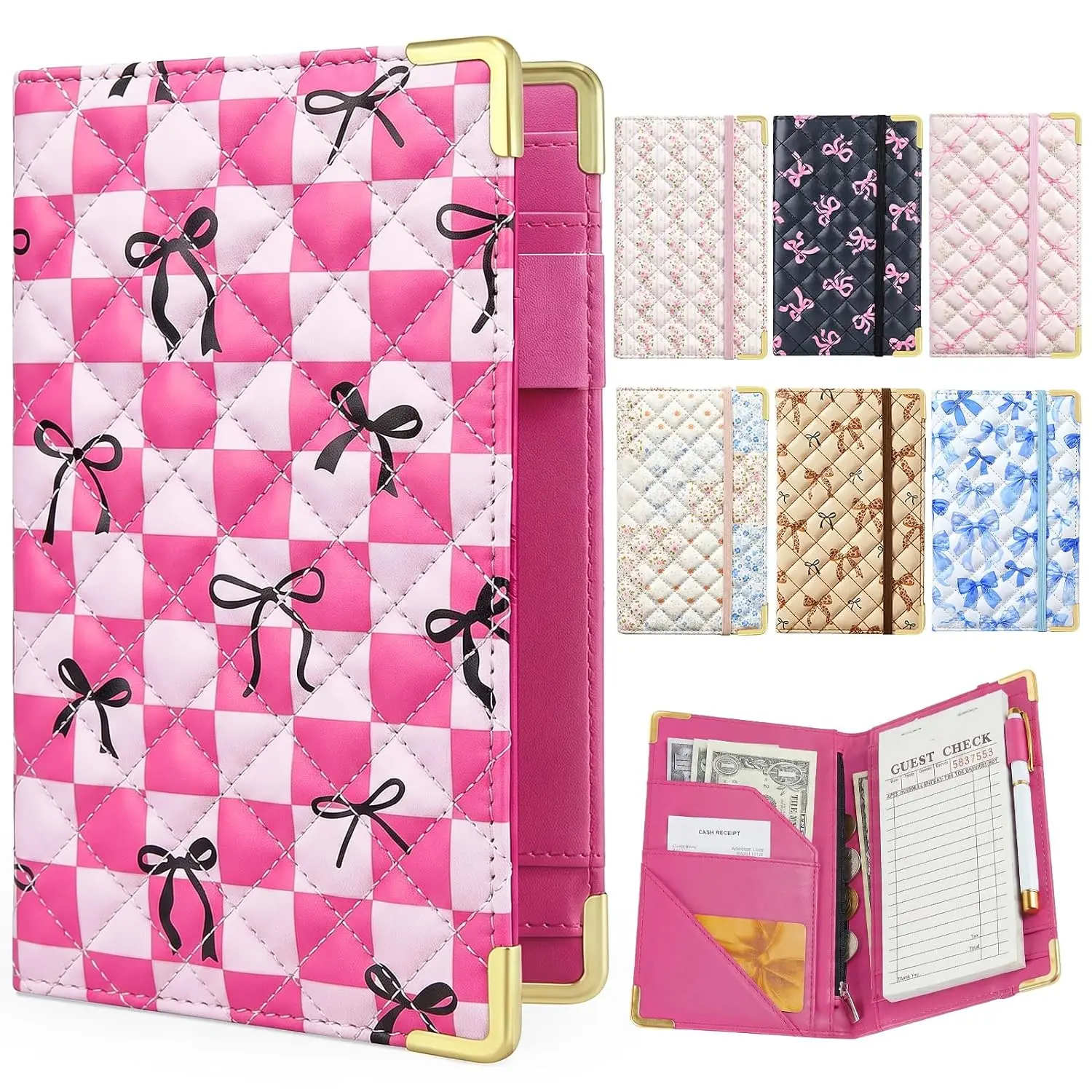 Server Book, Waitress Book with Zipper Pocket, Cute Server Books for Waitress with Pen Holder, Leather Serving Books Fits Servers Aprons