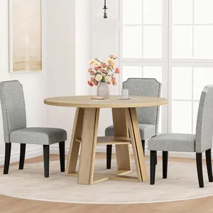 43.3" Round Dining Table for 4-6 People, Wooden Pedestal Circle Kitchen Table with Lower Storage Shelf, Stable Anti-Wobble MDF Dinner Table, Space Saving Furniture for Kitchen, Living Room, Apartment Daily Use (Only Table)