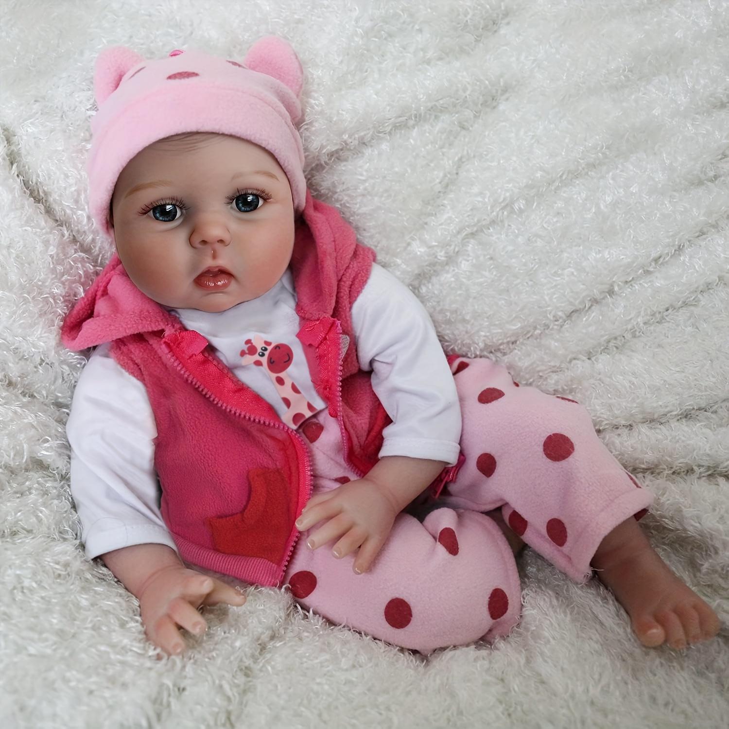 TopLink Reborn Baby Dolls 22inch 55cm Realistic Newborn Bebe Girl Soft Vinyl Baby Dolls Toy with Plush Pink Giraffe for 3+ Kids Christmas Gift