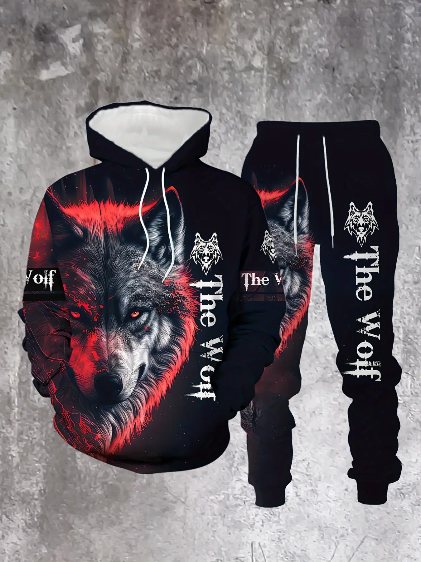Men's 2-Piece Wolf Print Hoodie and Straight Leg Pants Set, Casual Sportswear, Drawstring Hooded Sweatshirt, Streetwear, Casual Sweatsuits Set