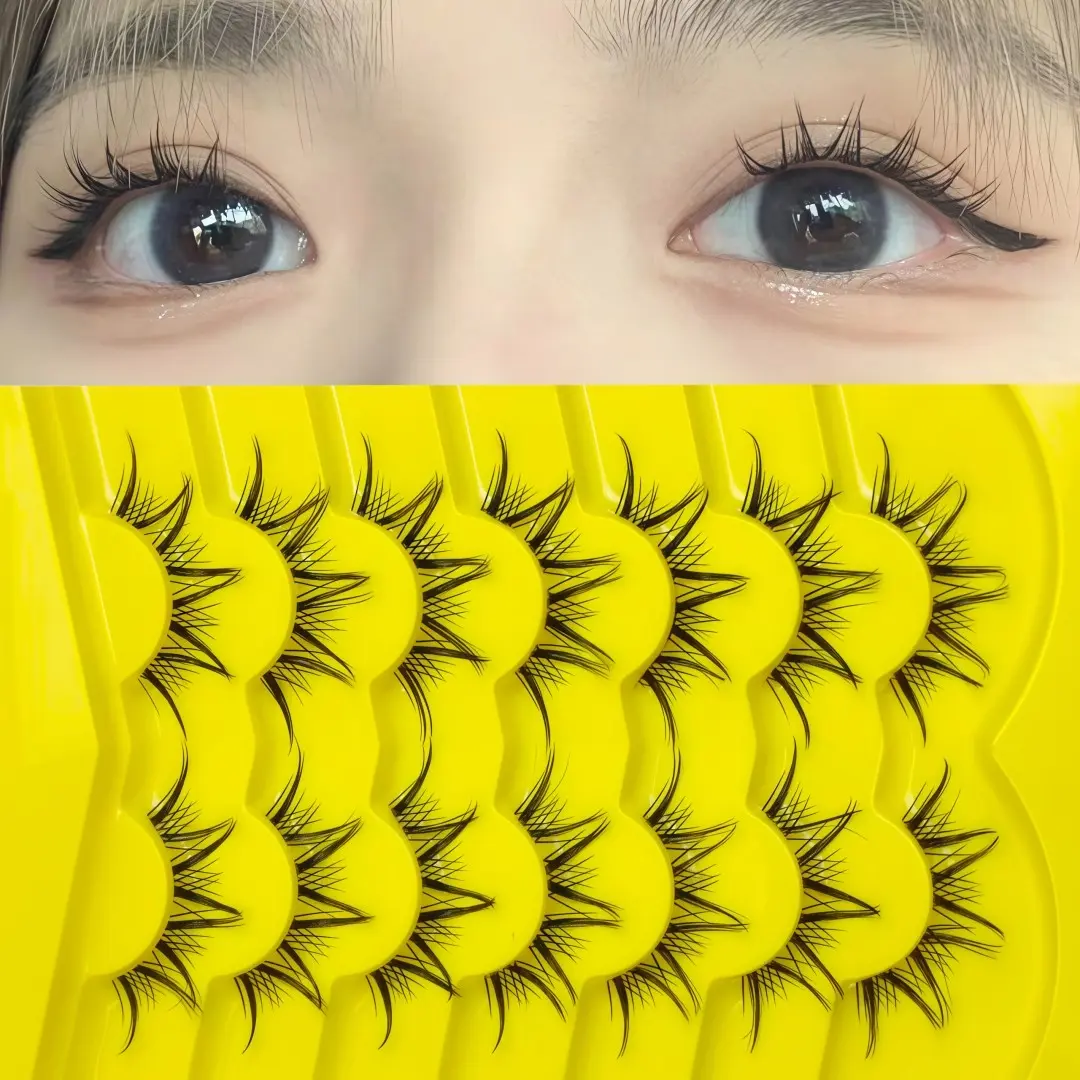 7 Pairs Lightweight Mixed Blood Small Devil Ultra-Fine Transparent False Eyelashes, Barbie Comic Wide V-Shape for Beginners
