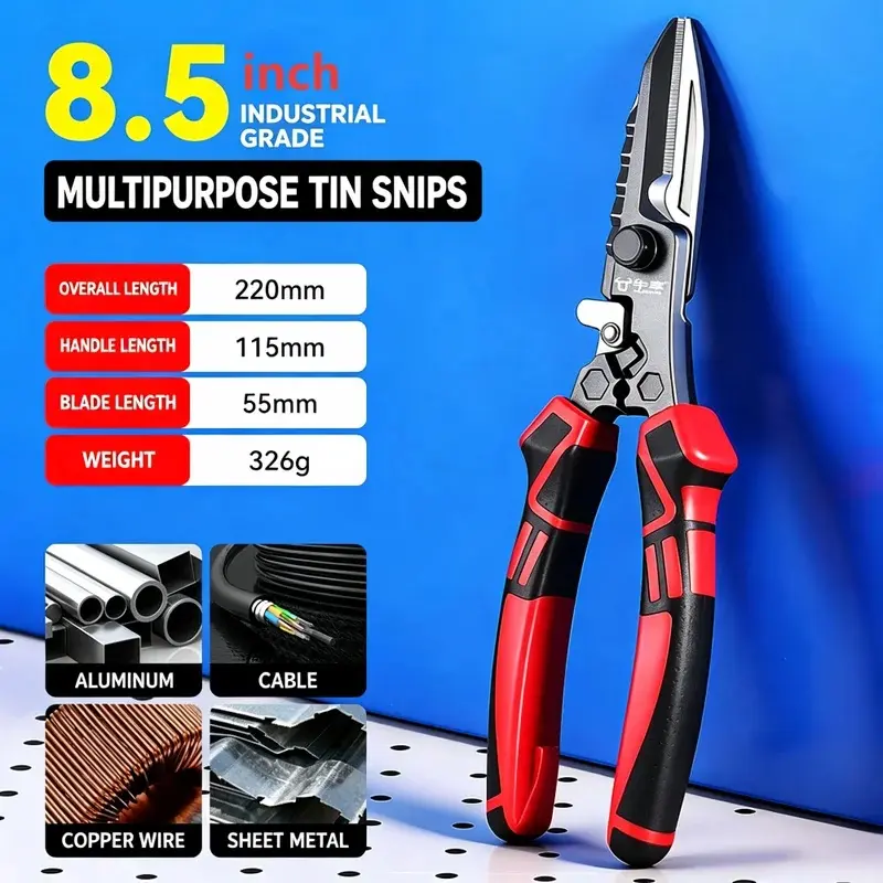 Multi-Functional Electrician Scissors, Crimping Wire Cutting Tool with Wrench Function for Metal Sheet and Cable Cutting Industrial