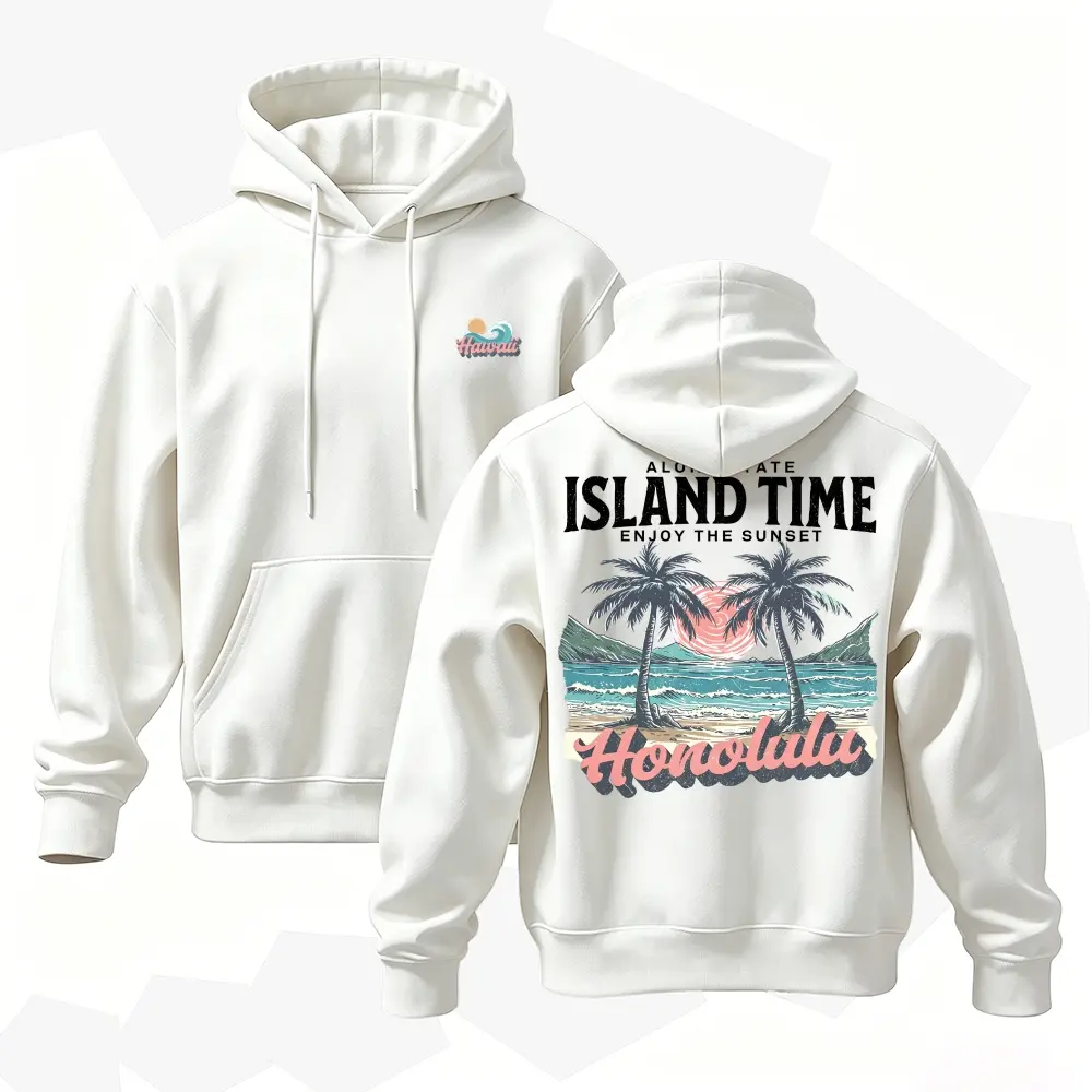 Hawaii Hoodie For Men, Honolulu Island Time Sweatshirt, Retro Beach Graphic Pullover