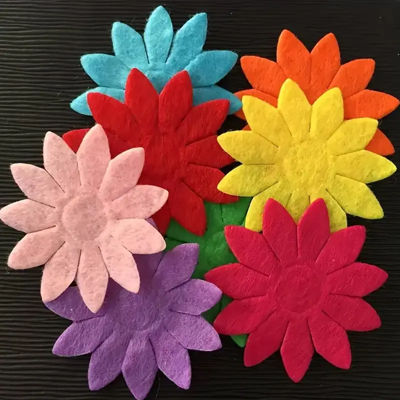 100 Colorful Felt Flower Decorations, Fabric Flowers for Craft and Sewing, Spring Summer Festival Theme Decor, Floral Confetti