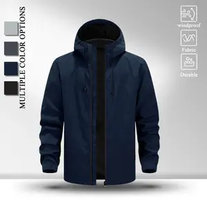 Mens Quick Dry Water Repellent Hood Wind Jacket, Adjustable Drawcord Hood Design, Elastic Rib Cuffs Long Sleeve Rain Coat for Spring Fall Urban Street & Outdoor Training