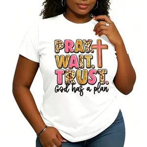 "Pray Wait Trust God Has A Plan Inspirational" Graphic Unisex Tee |   All-Season Breathable Top