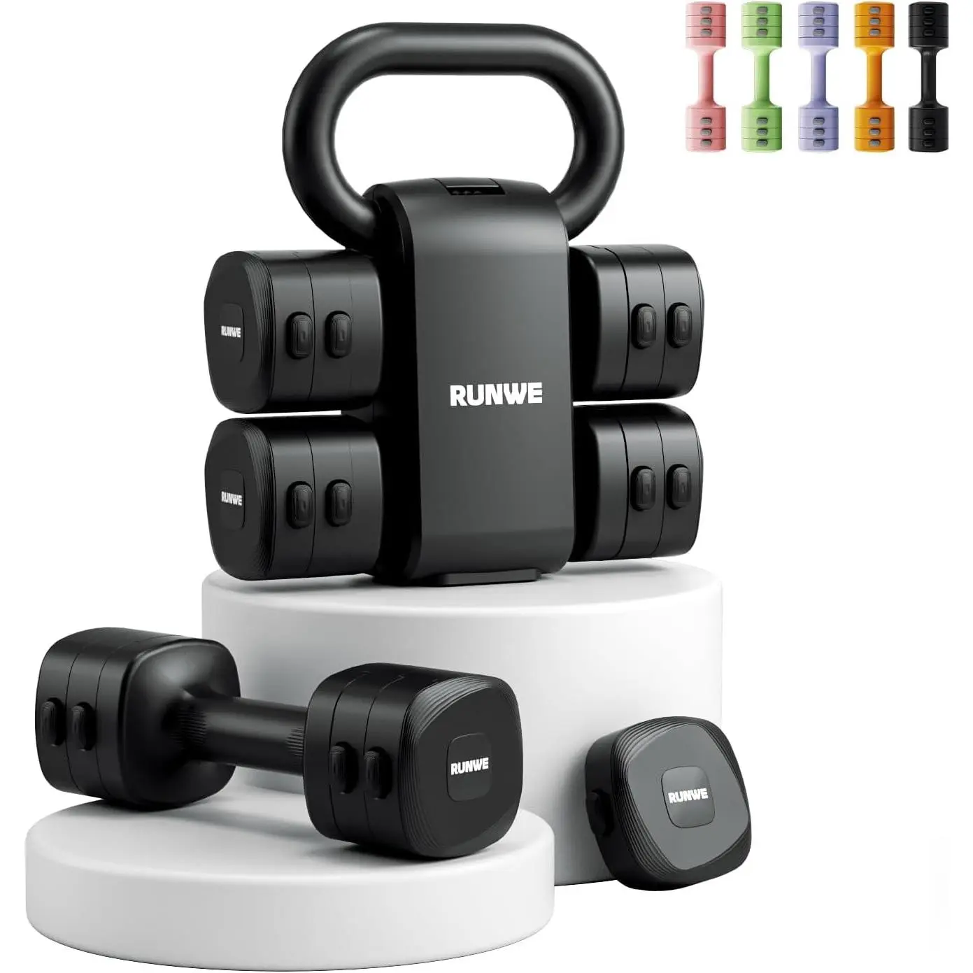 Lightweight Adjustable 4-in-1 Dumbbell Kettlebell Free Weight Set with Grip Converter, Quick Change 2.2 3.3 4.4 5.5lb Weights for Women, Perfect for Small Space Home Gym Workout