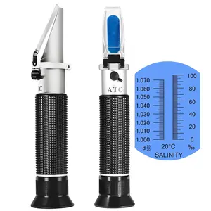 Seawater Salinity Refractometer Automatic Temperature Compensation Salinity Hydrometer 0-100ppt & 1.000-1.070 Specific Gravity Tester for Aquarium Pool Tank Marine Fishkeeping