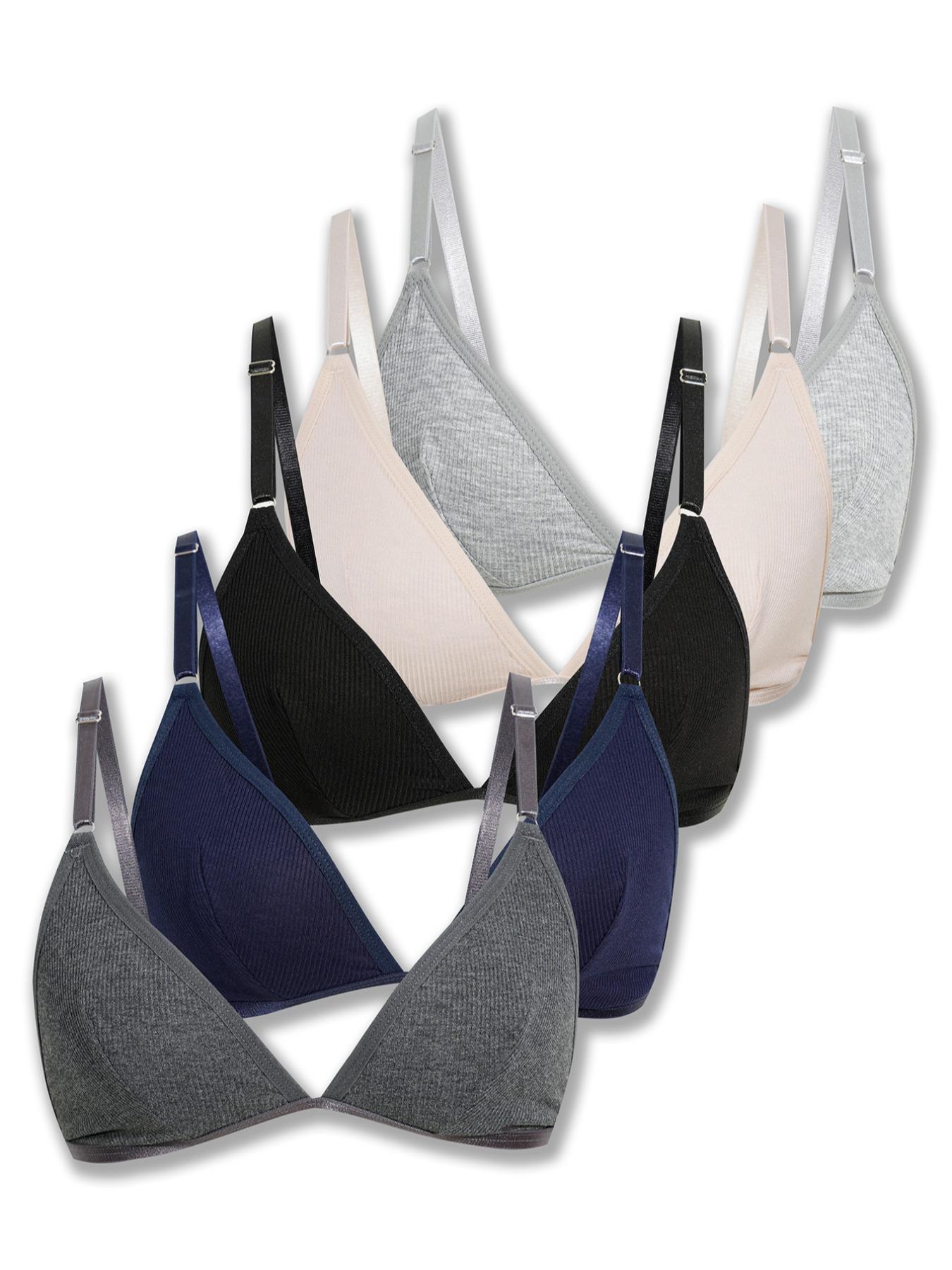 Women's Plain Ribbed Wireless Seamless Triangle Soft Breathable Bra, Adjustable Spaghetti Strap Push Up Fitted Lingerie Top, Soft Comfortable Lingerie for All Seasons