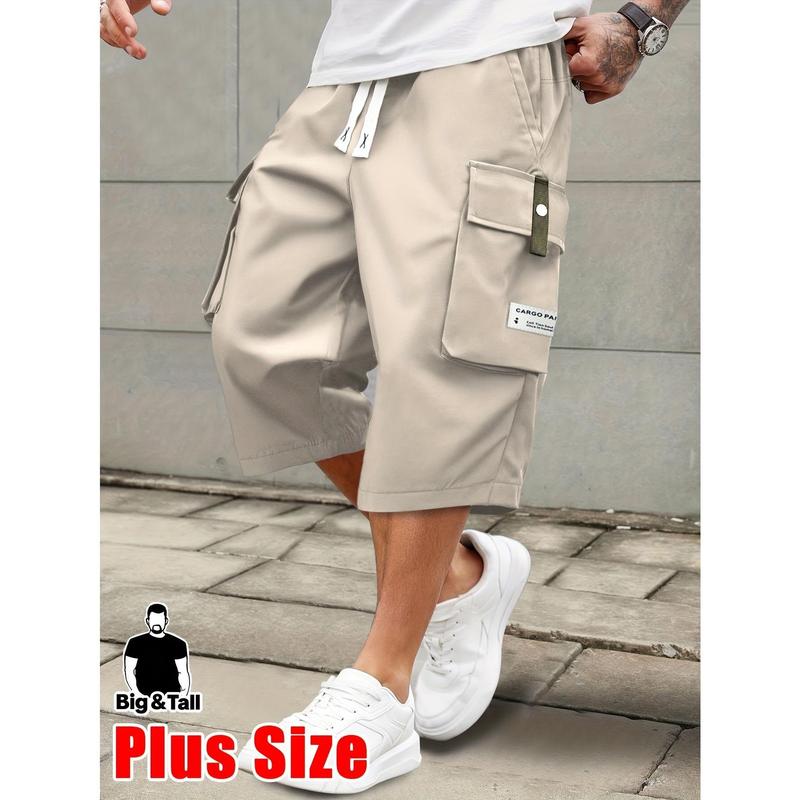 Men's Cargo Shorts Plus Size Summer Daily Casual, Big & Tall, Ultra-Soft Non-Stretch Fabric, Elastic Drawstring Waist, Spacious Multi-Pocket, Regular Fit for Outdoor & Leisure