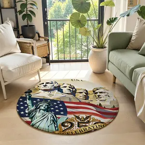 Patriotic American Themed Area Rug, USA Landmarks & Flag Illustration Non-Slip Floor Mat for Living Room Bedroom, 4th of July Decor