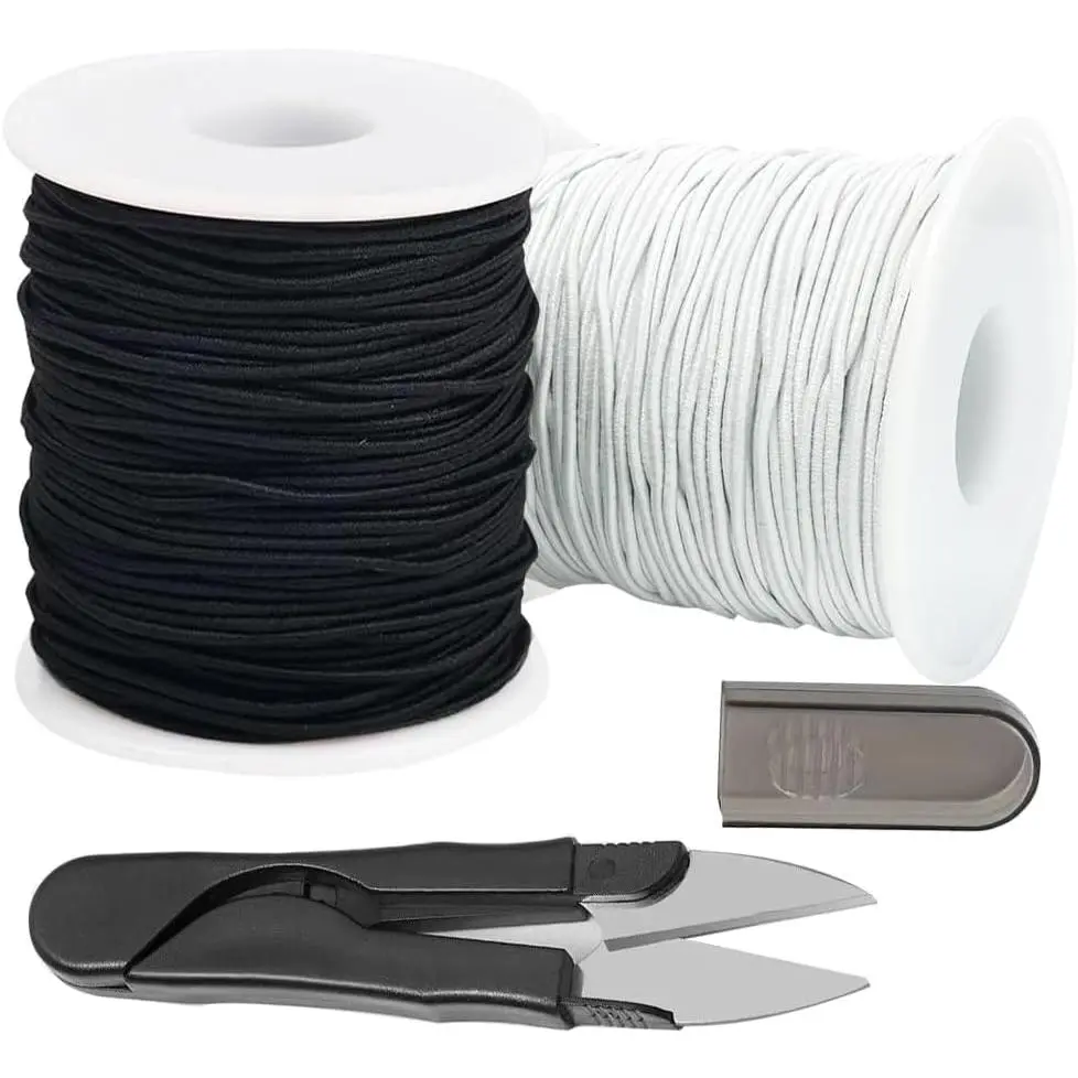 Elastic String for Bracelets,  0.8mm 1.0mm 1.5mm Black White Stretchy Stretch Bracelet Cord for Kandi Pony Wooden Beads, Round Elastic Cord for Sewing, Beading (1.5mm Black White)