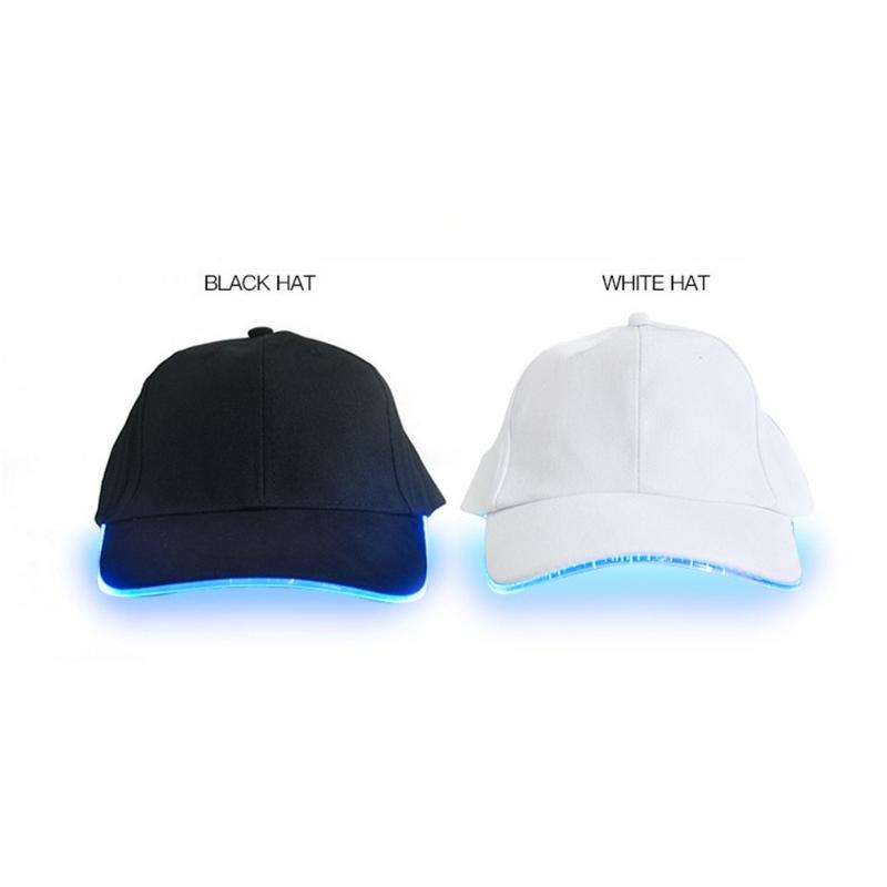 LED Luminous Hat Casual Sun Hat Fiber Optic Luminous Gift in Black and White Colors with Blue LED Strip for Added Visibility
