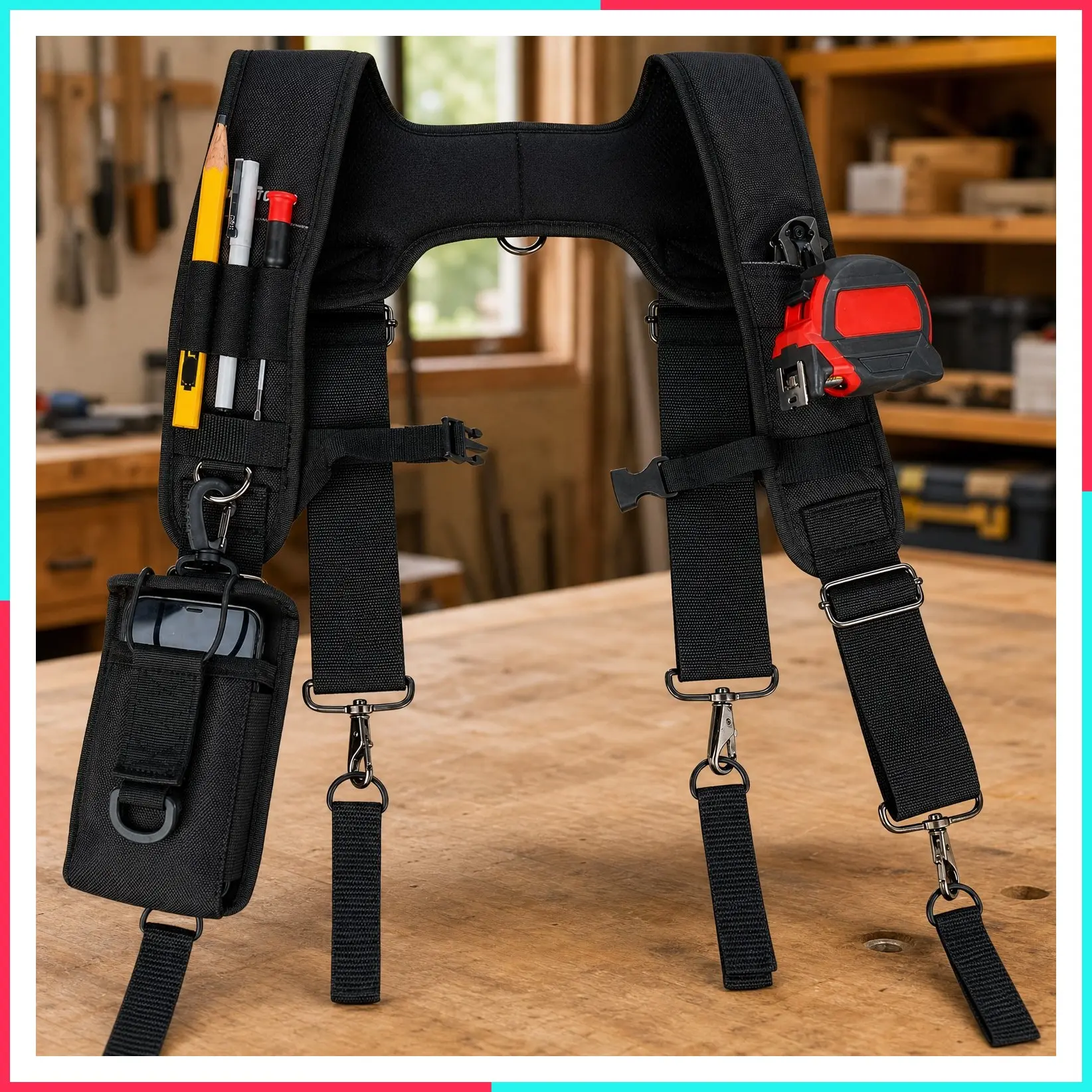 Padded Tool Belt Suspenders with H-Back Suspension Rig for Construction Work - Ideal for Carpenters, Electricians, Roofers & Farmers