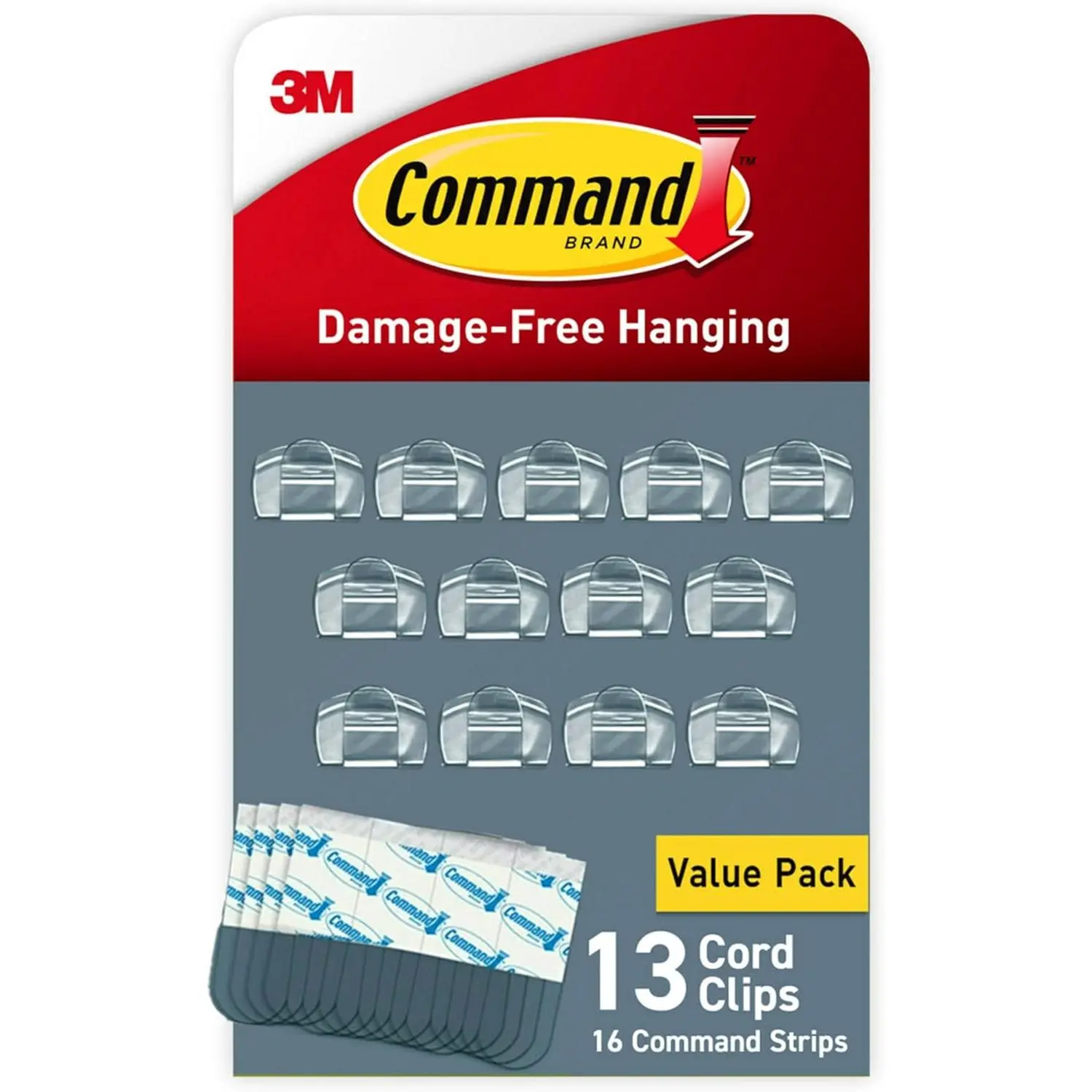 Command Round Cord Clips, Damage-Free Hanging Cable Clips, No Tools Wall Clips for Hanging Electrical Cables of Christmas Decorations, 13 Clear Cord Clips and 16 Command Strips
