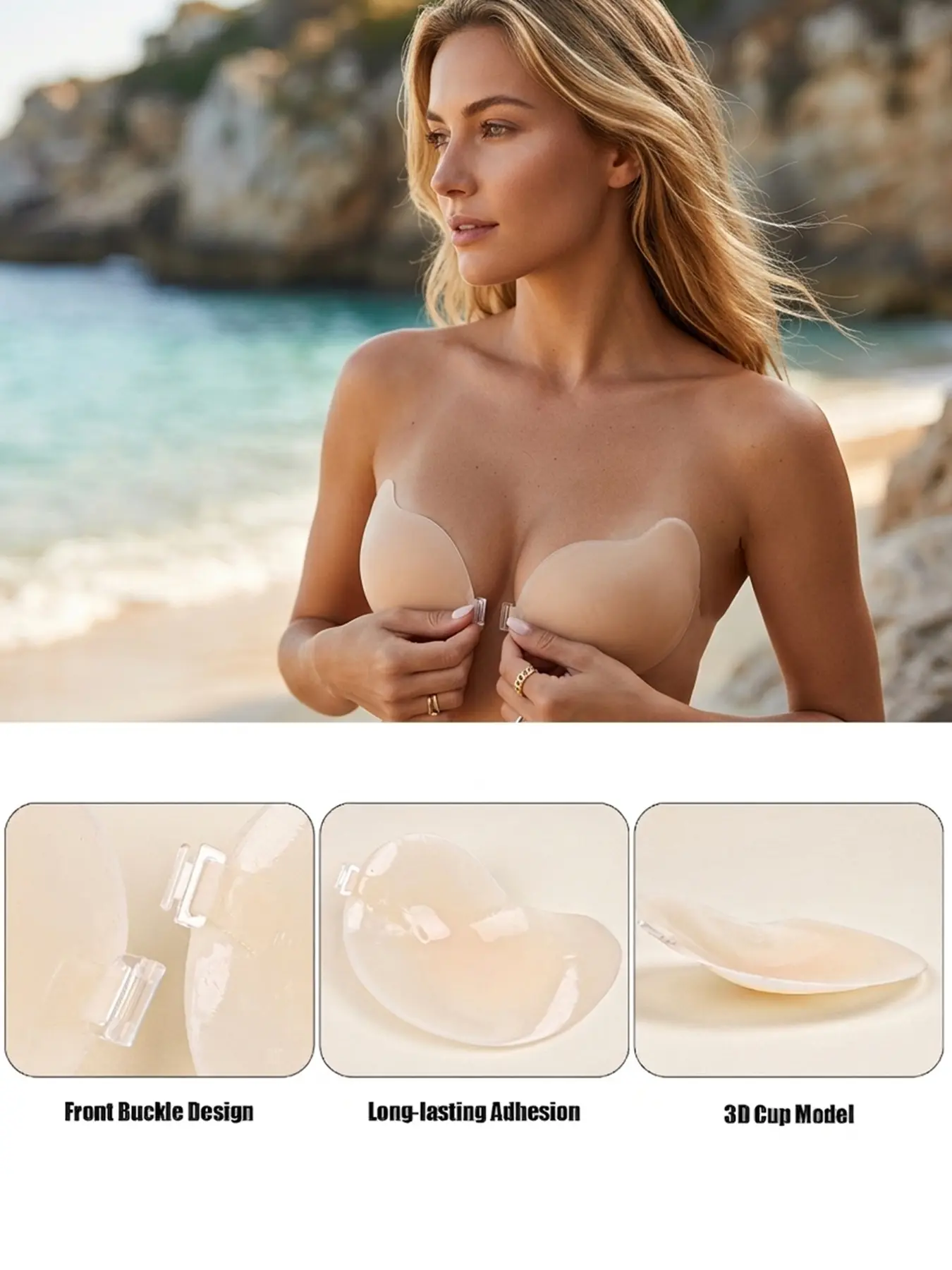 Silicone Sticky Bra and Nipple Covers Combo Set, Elegant, Adhesive Breast Lift Pasties Invisible Push Up Bra Pads Reusable Round Nippleless Covers Multi Pack for Women Summer Backless Outfits Wedding Dress Deep V Swimwear