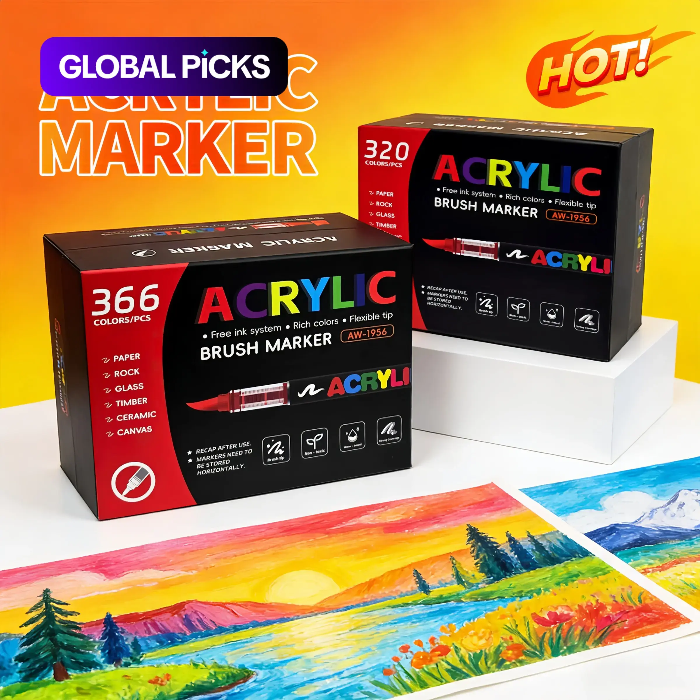 320/366 Colors Large Capacity Professional Acrylic Markers, Art Markers Set, Soft Tips for Fine Detailing & Area Coloring, Art Drawing Supplies #GLOBAL PICKS