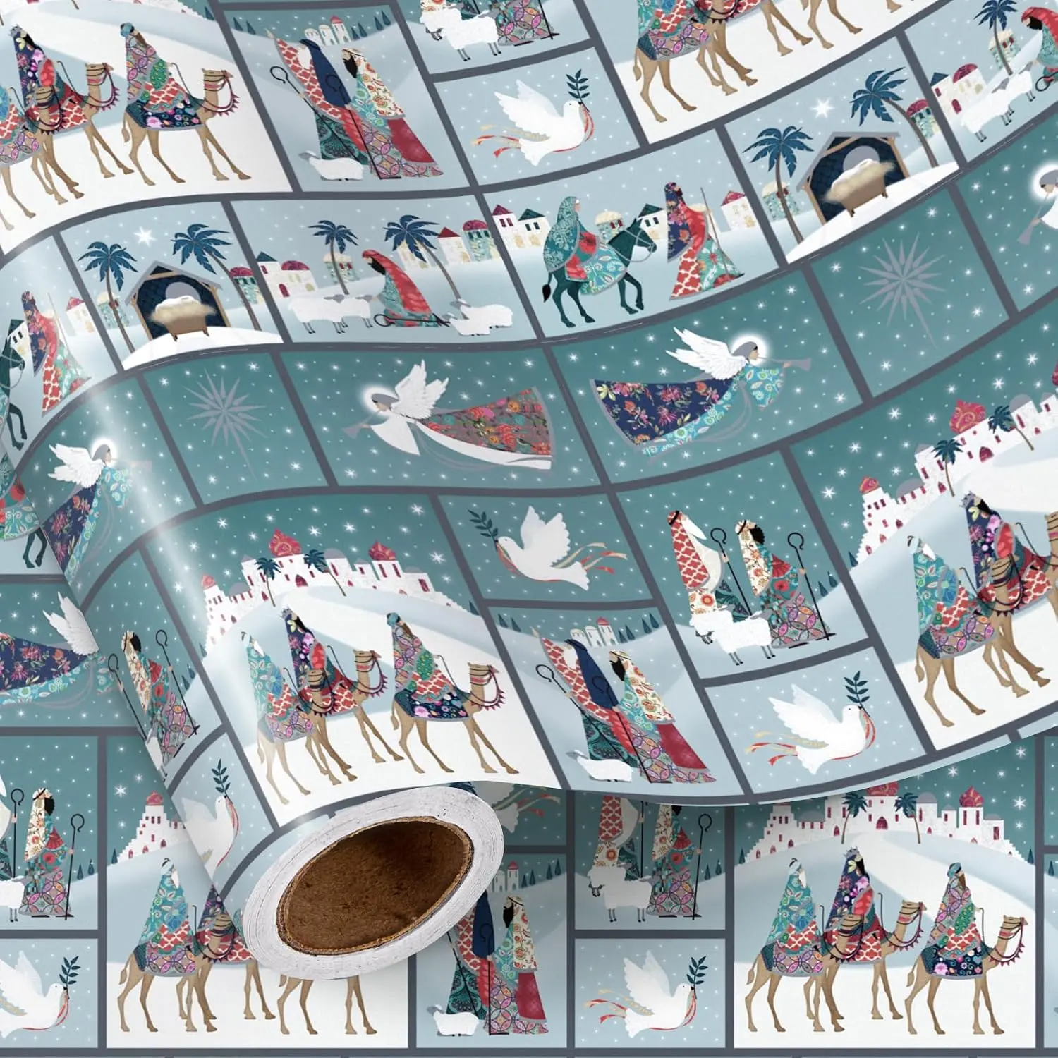 Christmas Nativity Wrapping Paper Roll, Mini Roll, Three  Men, Angels and Bethlehem Scene Design, Religious Christmas  Wrap for Holiday, Church Events, 17 Inches x 16.4
