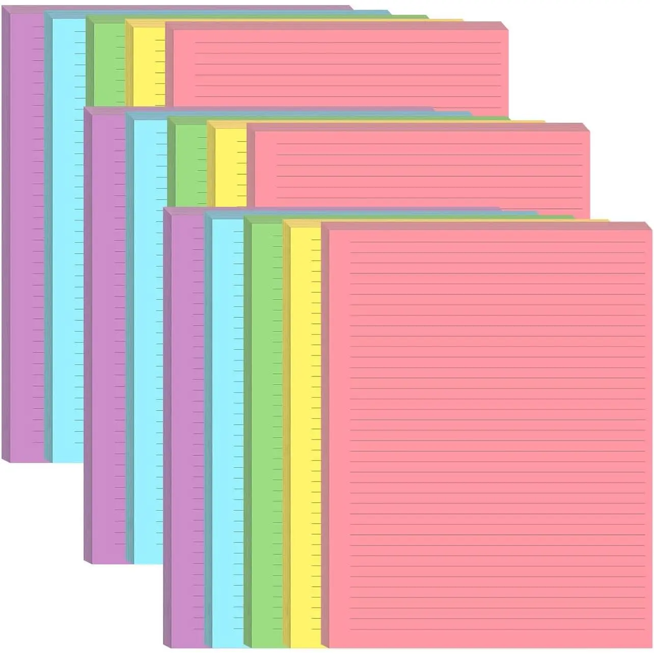 3-Hole Colorful Ruled Line Loose Leaf Paper Refills, Acid-Free Double-Sided Writing Aid, 100 Sheets/200 Pages, 20 Sheets Per Color, 8.5" x 11" Office Stationery